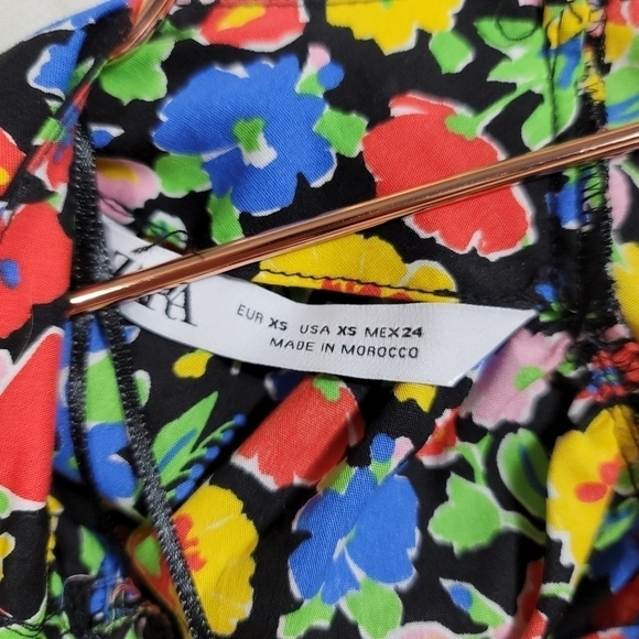 Zara Floral Puff Shoulder Mini Dress XS Dramatic Gigot Statement Sleeve Cotton - Picture 8 of 12